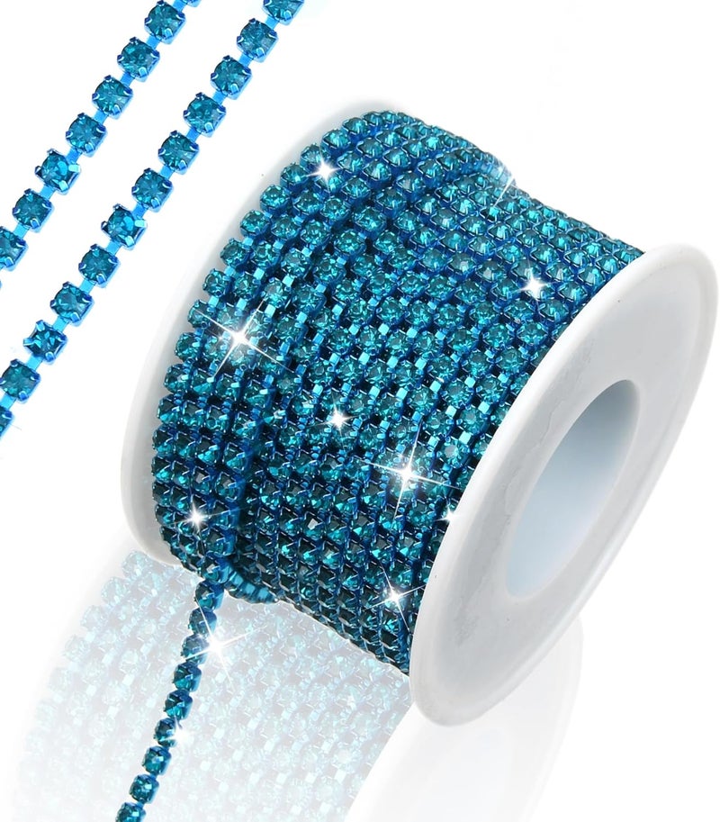 Dropower 10 Yards Rhinestone Chain, SS12/3mm Crystal Rhinestones Close Chain Trim, Bling Diamond Cup Chain for Jewelry Clothing Shoes Wedding Party Decoration(Peacock Blue) - Image 1